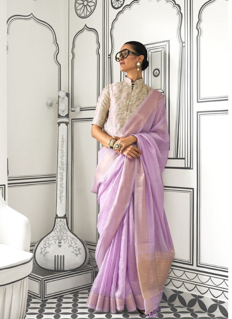 Pink Chiffon Handloom Saree