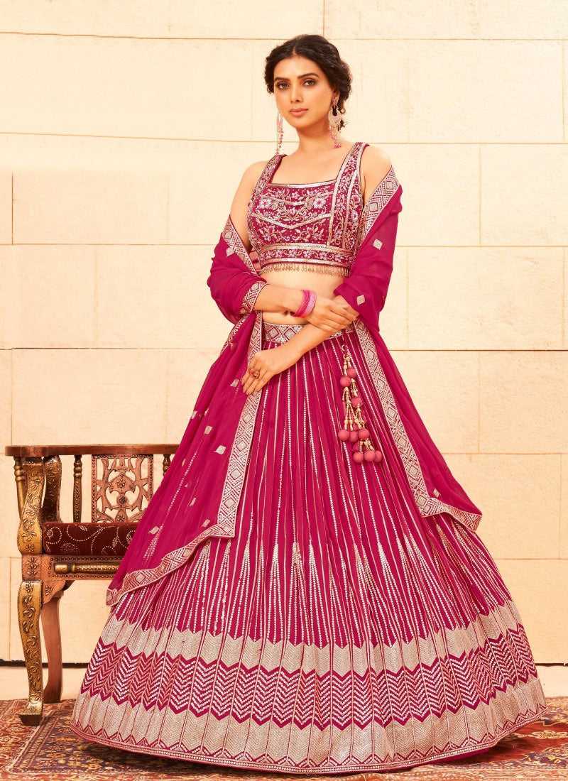 Magenta Georgette Embroidered Lehenga Choli