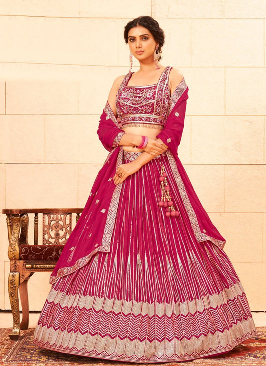 Magenta Georgette Embroidered Lehenga Choli