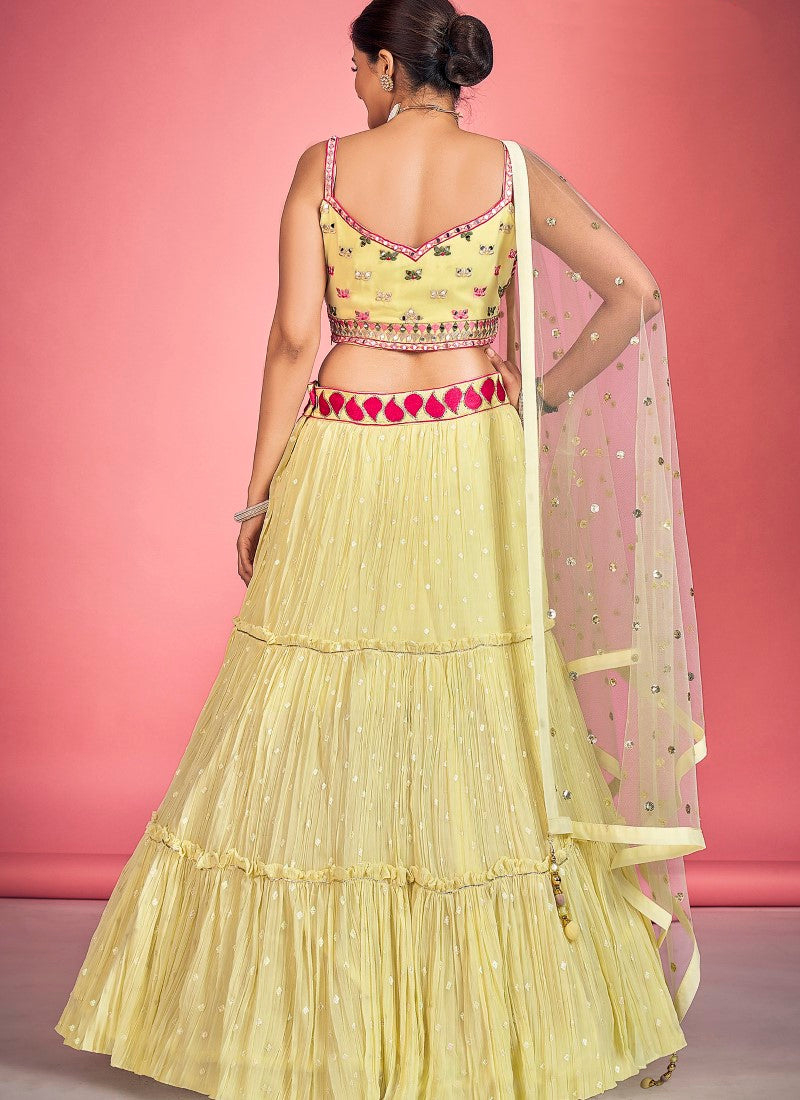 Light Yellow Georgette Ghagra Choli With Thread, Sequins and Mirror Work-2