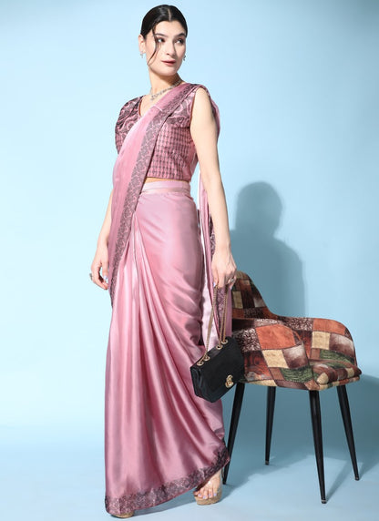 Pink Satin Designer Saree-2
