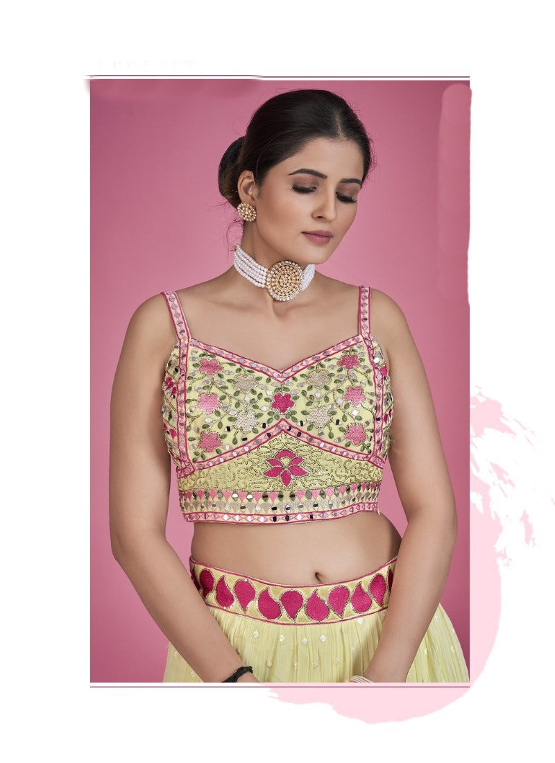 Light Yellow Georgette Ghagra Choli With Thread, Sequins and Mirror Work-2