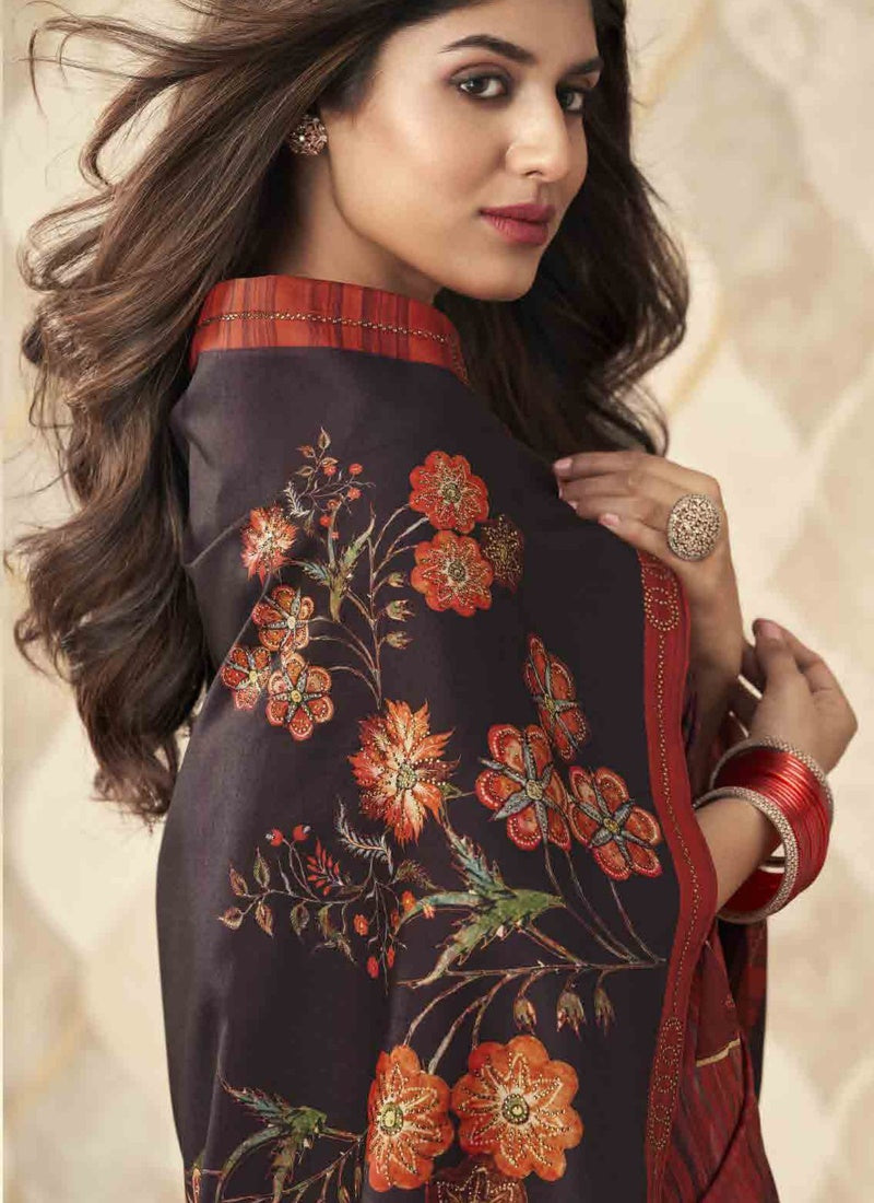 Red Silk Floral Print Saree-2