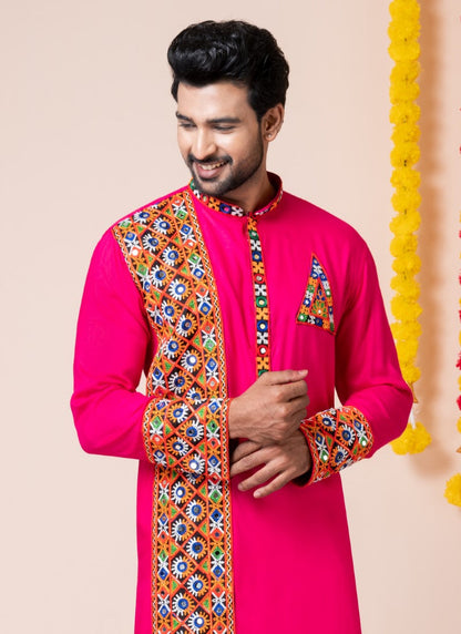 Pink Reyon Navratri Kurta Pajama For Men's