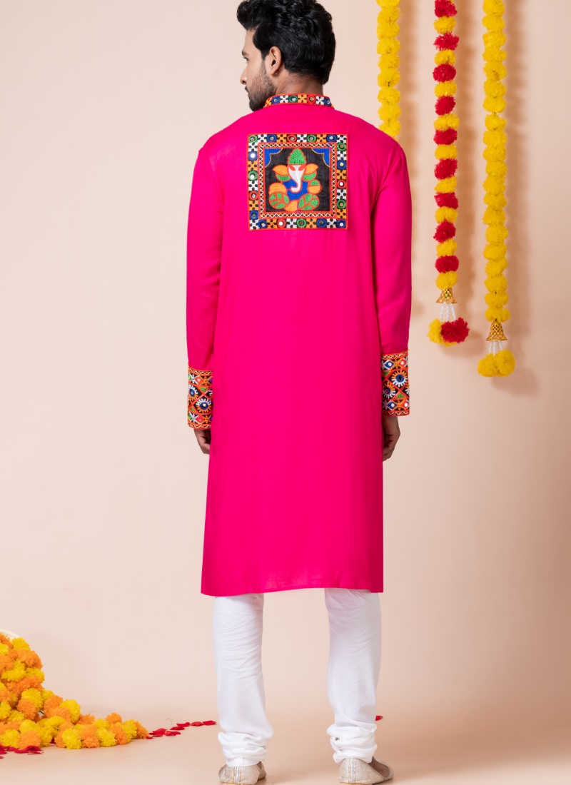 Pink Reyon Navratri Kurta Pajama For Men's