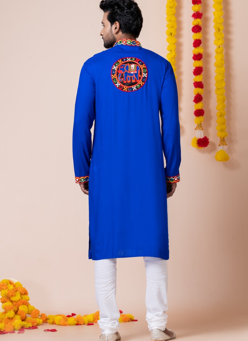 Blue Reyon Navratri Kurta Pajama For Men's