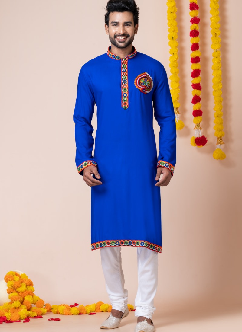 Blue Reyon Navratri Kurta Pajama For Men's