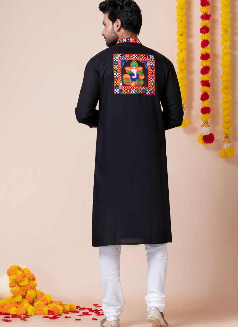 Black Reyon Navratri Kurta Pajama For Men's