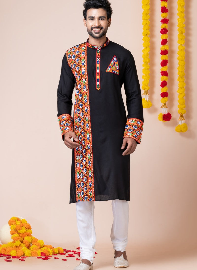 Black Reyon Navratri Kurta Pajama For Men's