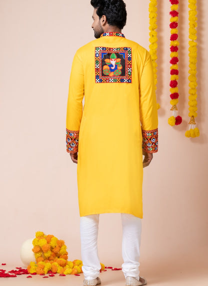 Yellow Reyon Navratri Kurta Pajama For Men's