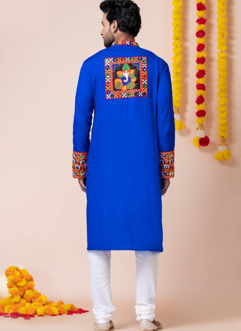 Blue Reyon Navratri Kurta Pajama For Men's