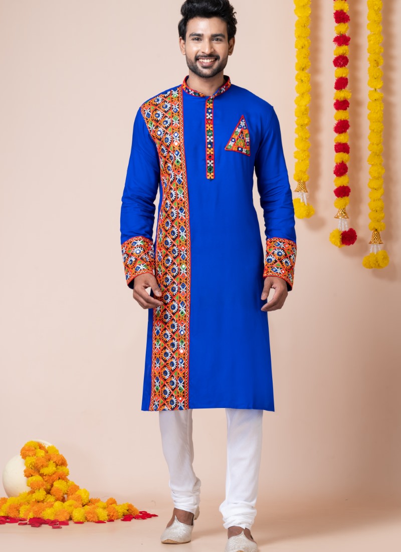 Blue Reyon Navratri Kurta Pajama For Men's