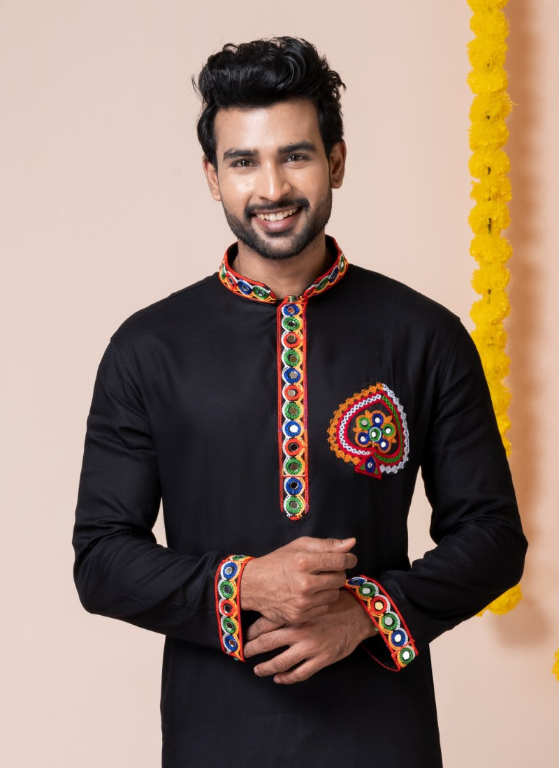 Black Reyon Navratri Kurta Pajama For Men's