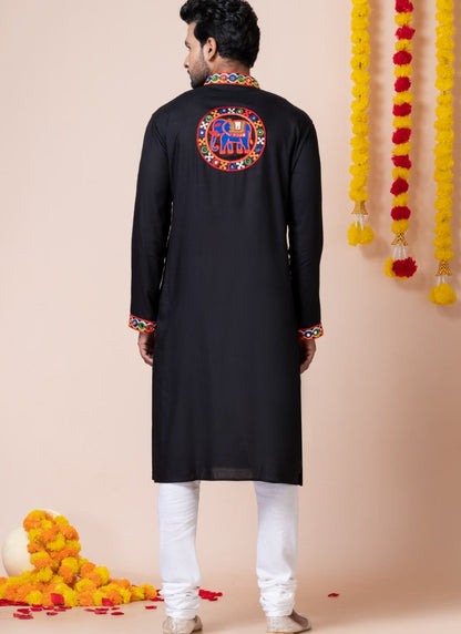 Black Reyon Navratri Kurta Pajama For Men's