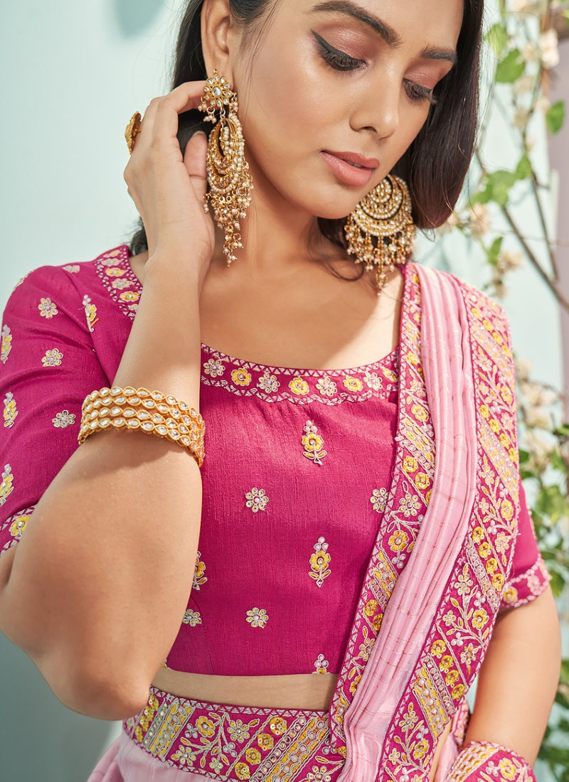 Pink Orangza Embroidered Saree With Sequins, Stone and Thread Work-2