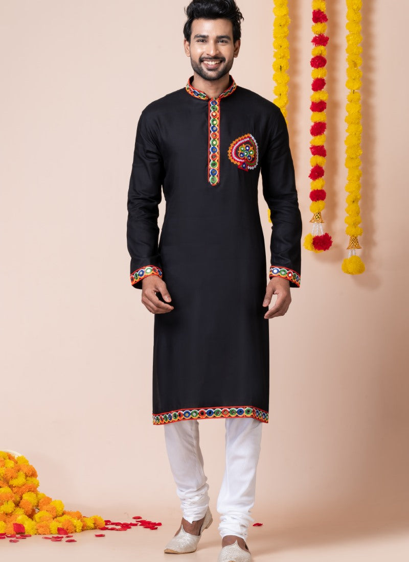 Black Reyon Navratri Kurta Pajama For Men's