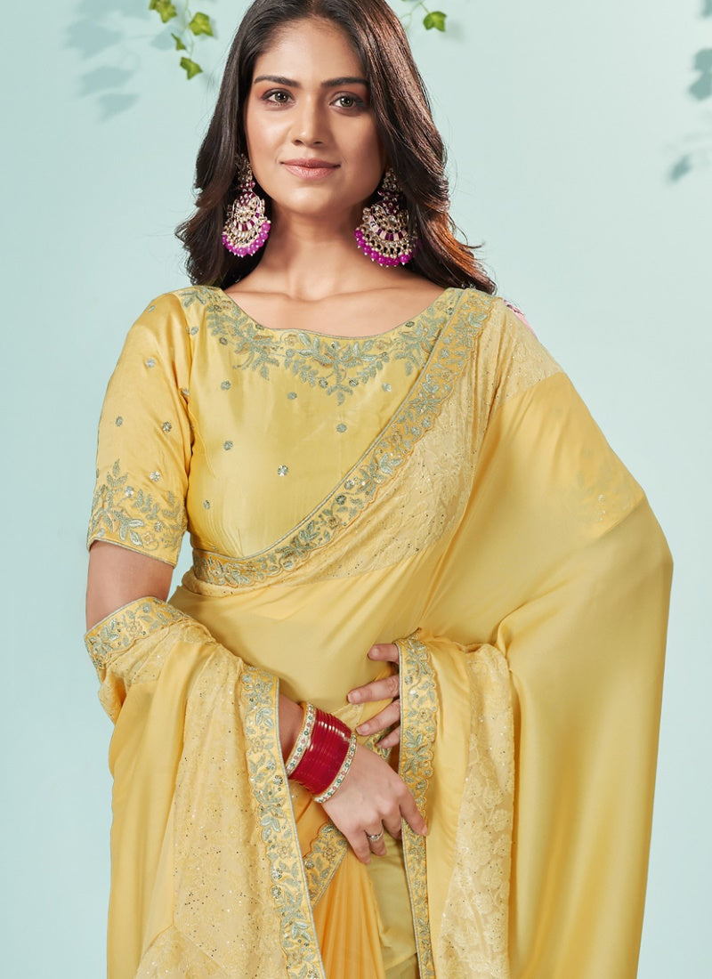 Yellow Silk Embroidered Saree With Sequins, Stone and Thread Work-2