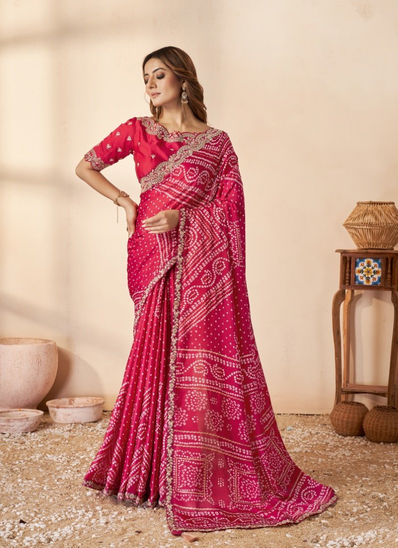 Red Silk Bandhani Saree