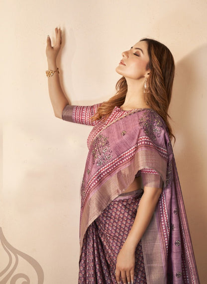 Light Purple Silk Saree With Thread Work-2