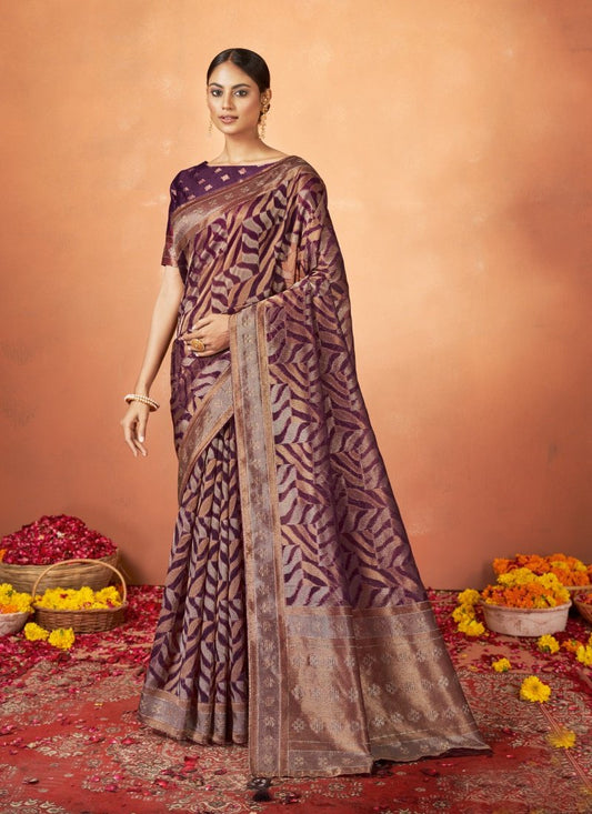 Purple Organza Silk Saree With Stone Work