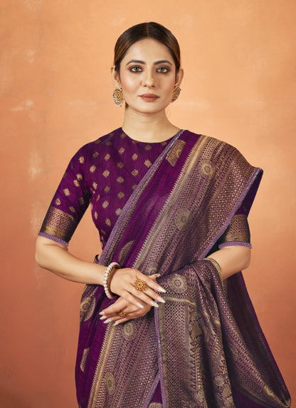 Purple Kanjivaram Silk Saree With Thread Work-2