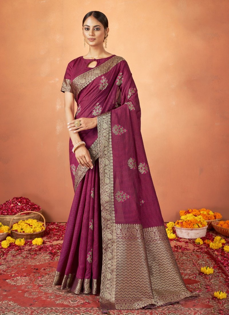 Maroon Tusser Silk Saree