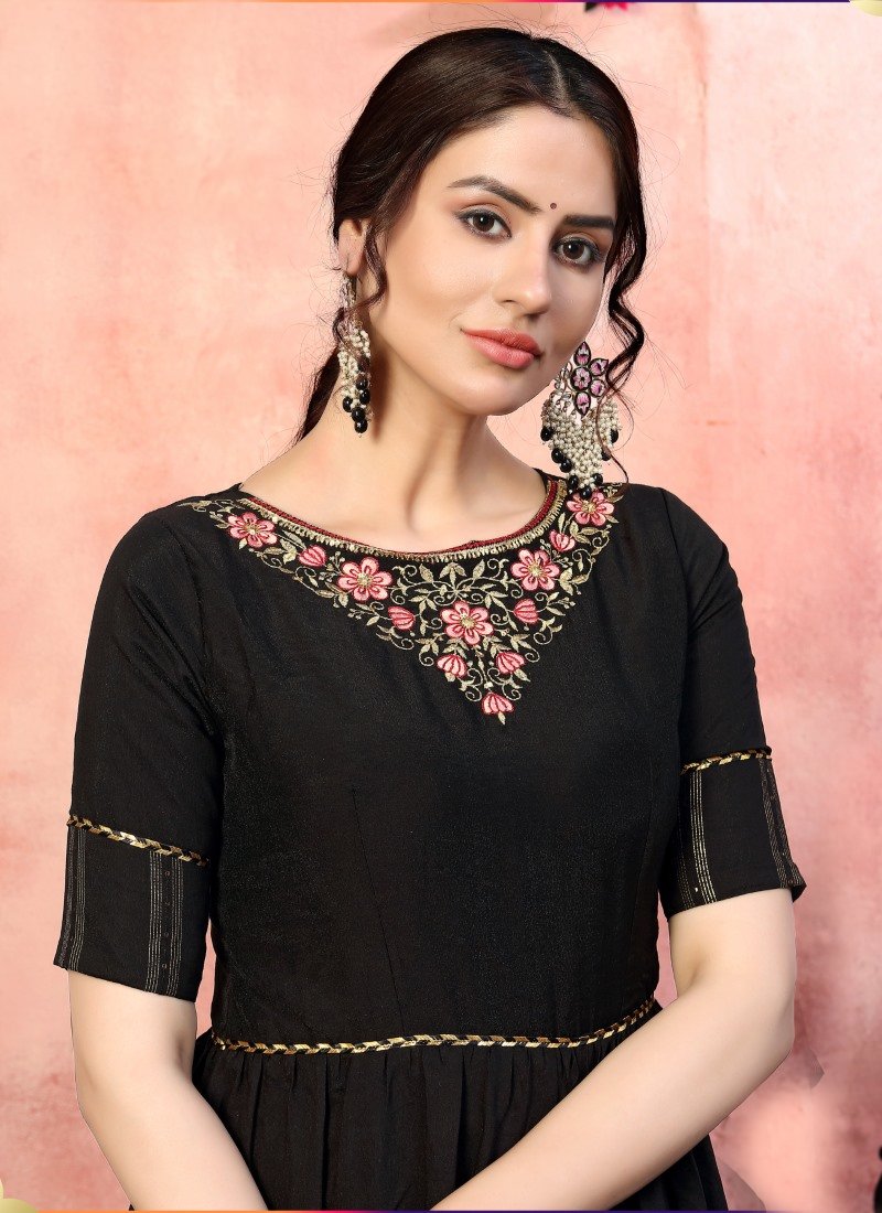 Black Silk Anarkali Gown With Sequins and Embroidery Work-2