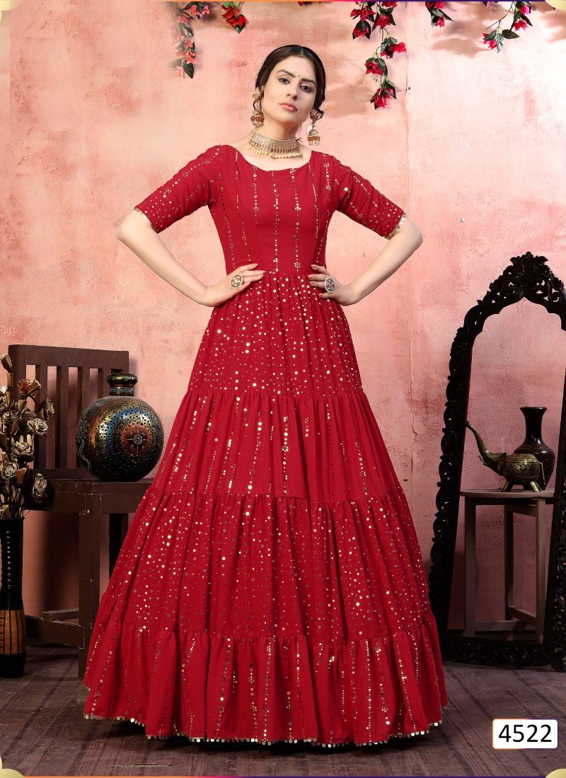 Red Georgette Anarkali Gown With Sequins and Embroidery Work-2