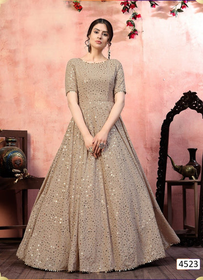 Beige Georgette Anarkali Gown With Sequins and Embroidery Work-2