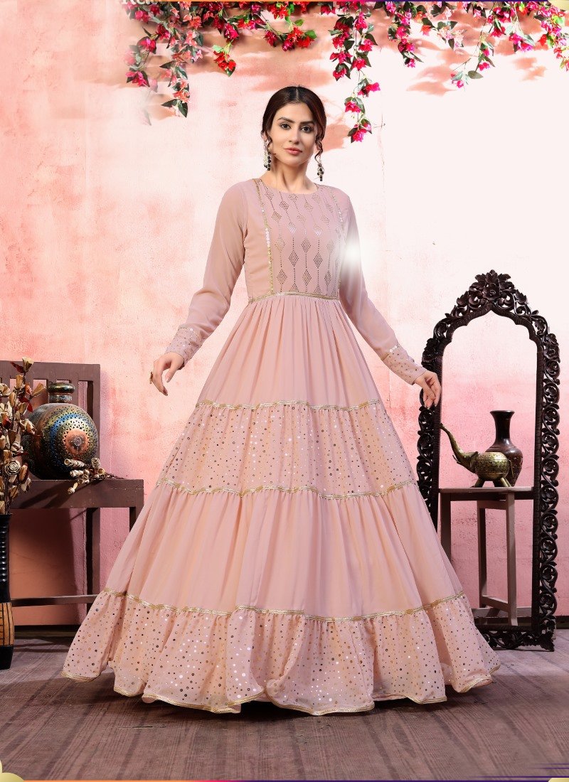 Pink Georgette Anarkali Gown With Sequins and Embroidery Work-2