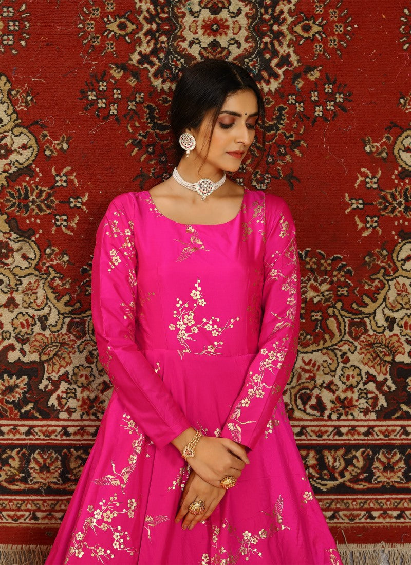 Pink Taffeta Silk Anarkali Gown With Sequins and Embroidery Work-2