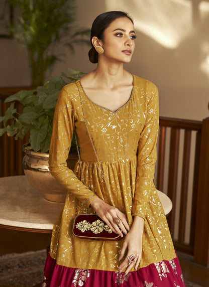 Yellow Georgette Anarkali Gown With Sequins and Embroidery Work-2