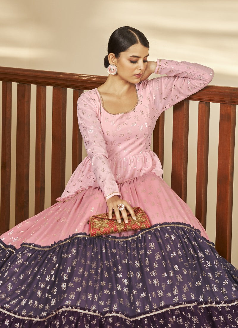 Pink Georgette Anarkali Gown With Sequins and Embroidery Work-2