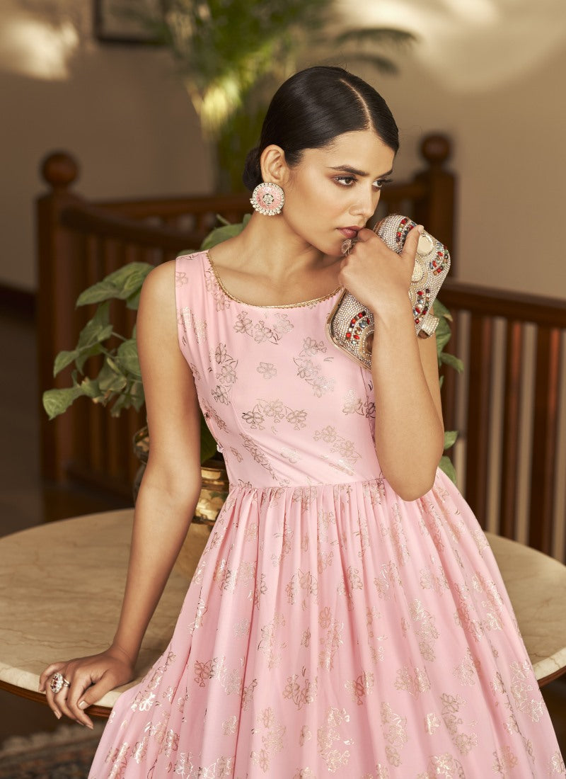 Pink Georgette Anarkali Gown With Sequins and Embroidery Work-2