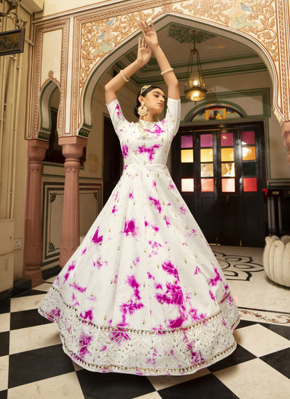 White Cotton Anarkali Gown With Sequins and Embroidery Work-2