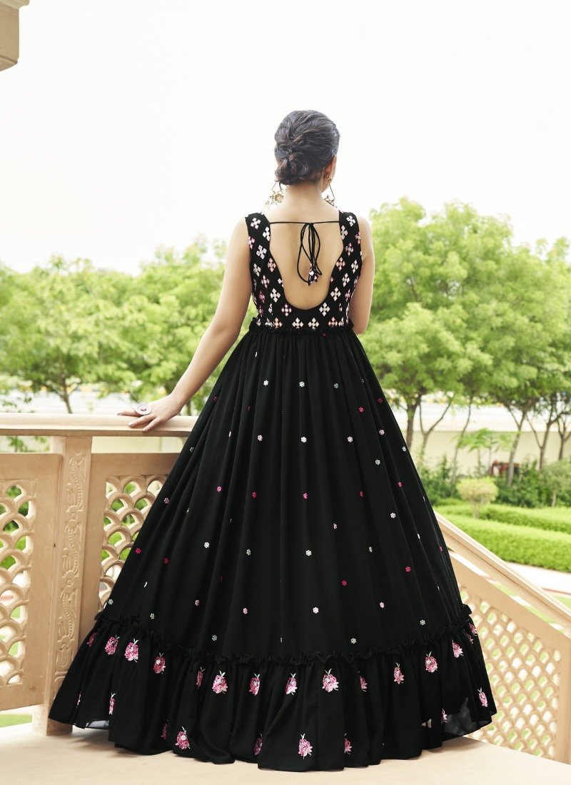 Black Georgette Anarkali Gown With Sequins and Embroidery Work-2