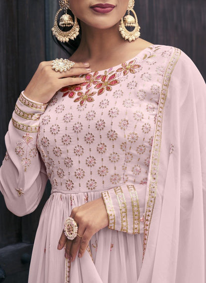 Pink Wear Palazzo Salwar Suit With Embroidery Work-2