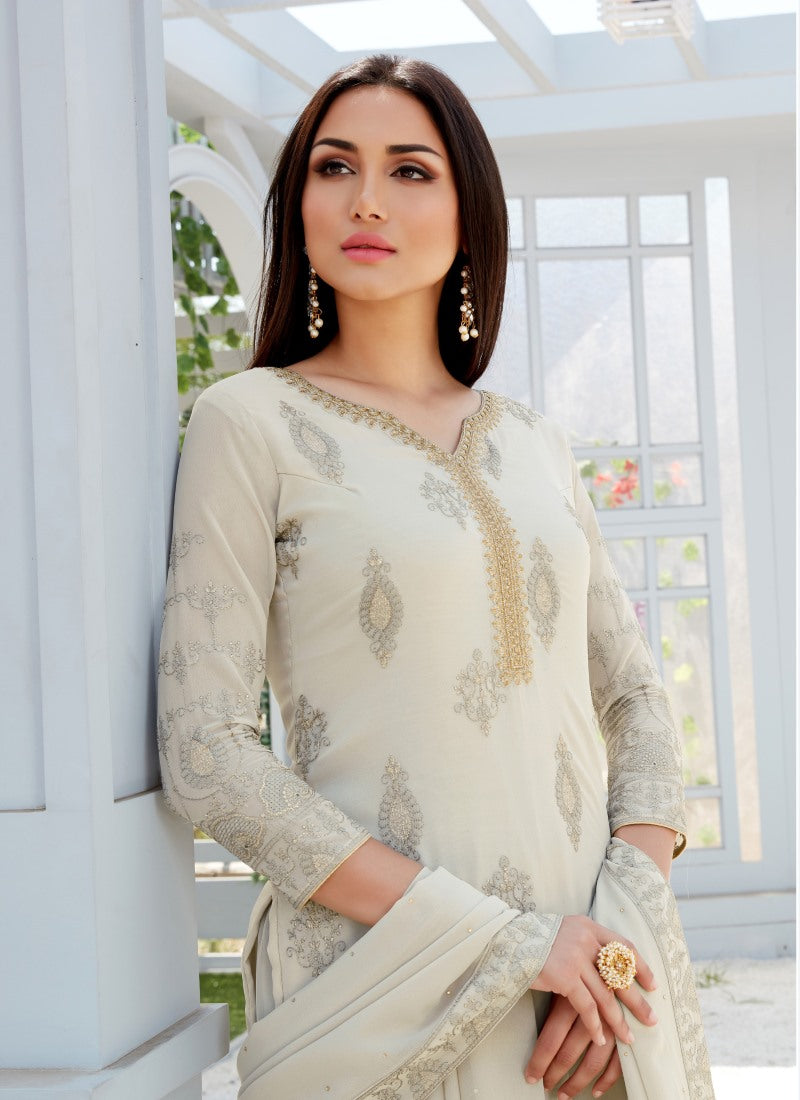 White Sharara Suit With Embroidery Work