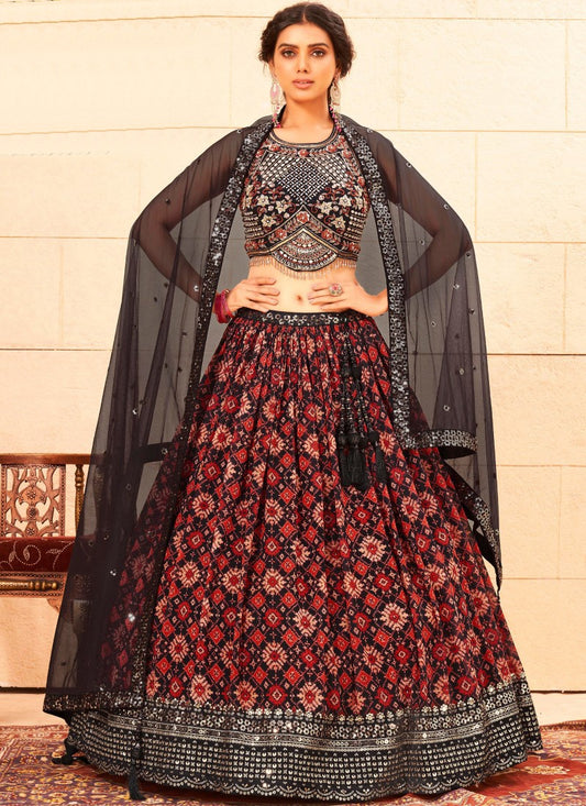 Black Georgette Embroidered Lehenga Choli