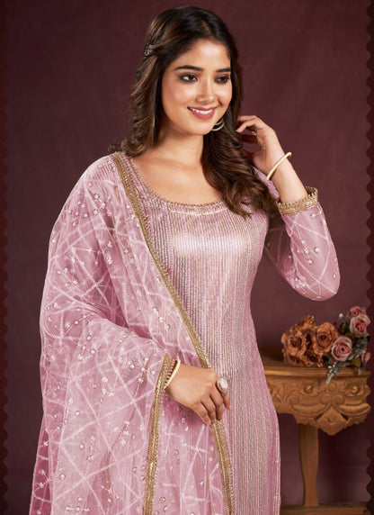 Pink Pant Style Salwar Suit with Thread and Sequins Work-2