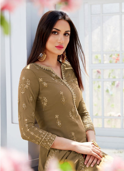 Brown Sharara Suit With Embroidery Work