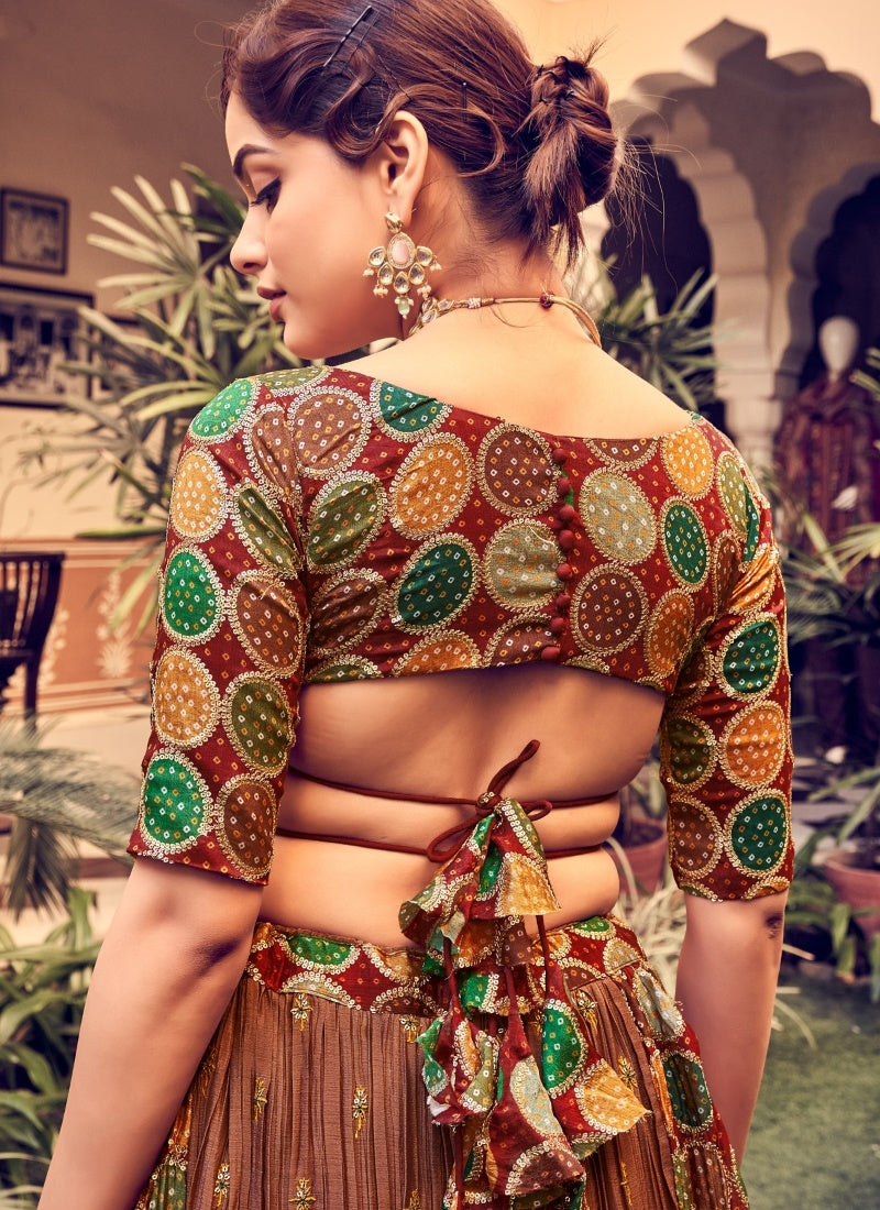 Maroon Silk Bandhani Style Lehenga Choli With Thread, Sequines and Zari Work-2