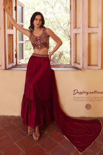 Maroon Georgette Indo Western Lehenga Choli