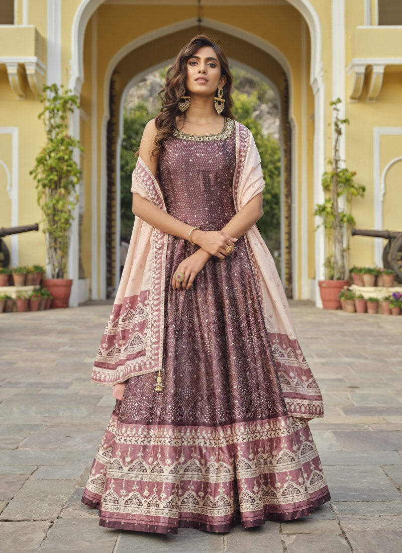 Purple Silk Patola Print Anarkali Dress