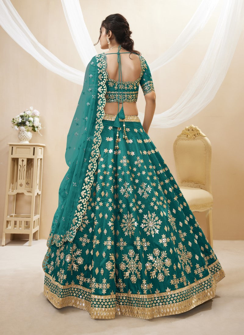 Green Art Silk Lehenga Choli with Embroidery and Sequins Work-2