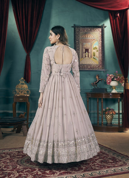 Ligh Pink Georgette Anarkali Gown With Sequins and Embroidery Work