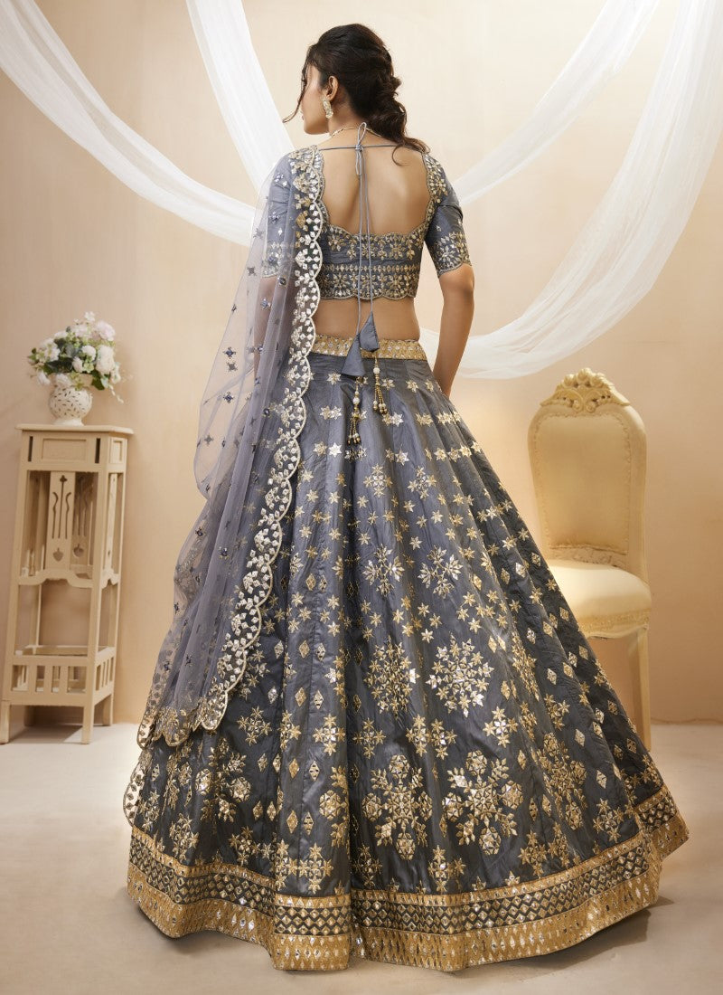 Gray Art Silk Lehenga Choli with Embroidery and Sequins Work-2