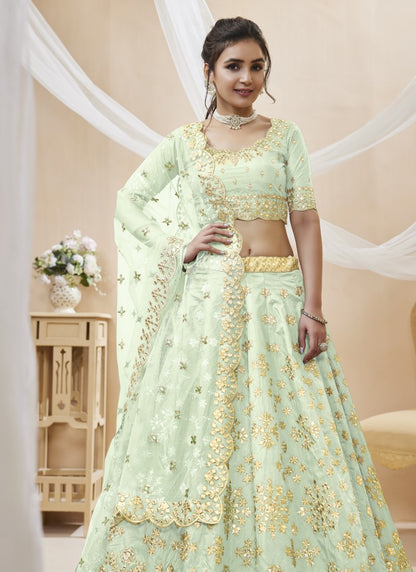 Light Green Art Silk Lehenga Choli with Embroidery and Sequins Work-2