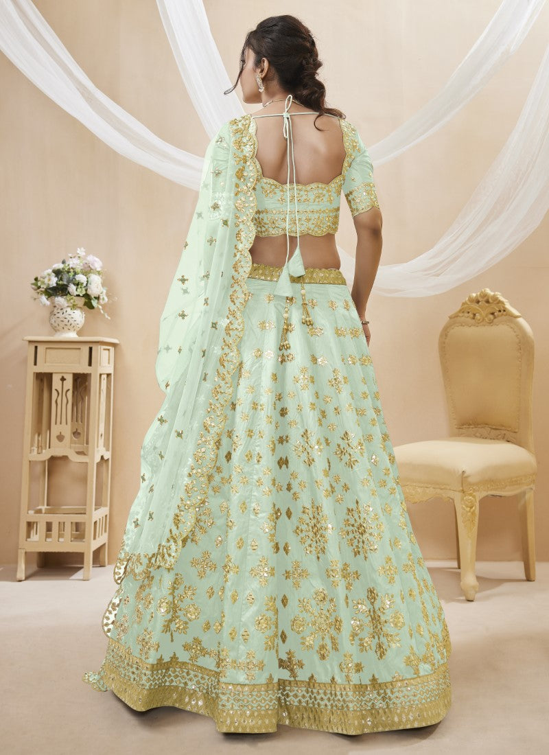 Light Green Art Silk Lehenga Choli with Embroidery and Sequins Work-2