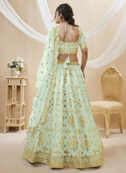 Light Green Art Silk Lehenga Choli with Embroidery and Sequins Work-2